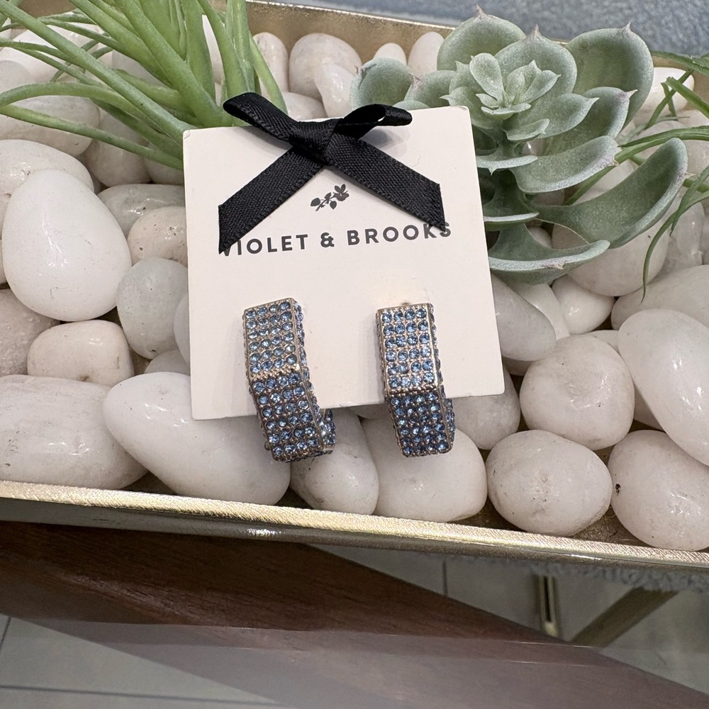 Violet and Brooks - Brookes Hexagon Hoop Earrings - Gold and Blue - Picture 3 of 3